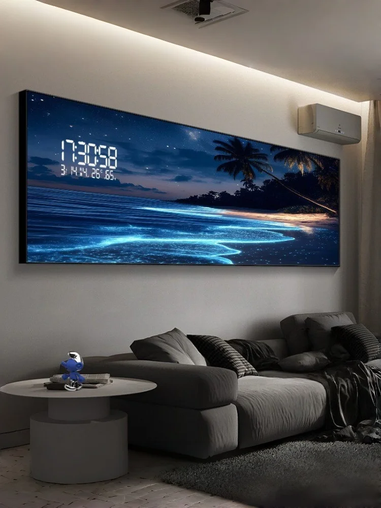 Lampada da Parete Moderna a LED con Effetto Onde Marine, Orologio Elettronico e Luce Decorativa per Soggiorno, Camera da Letto e Sfondo Divano - immagine 3
