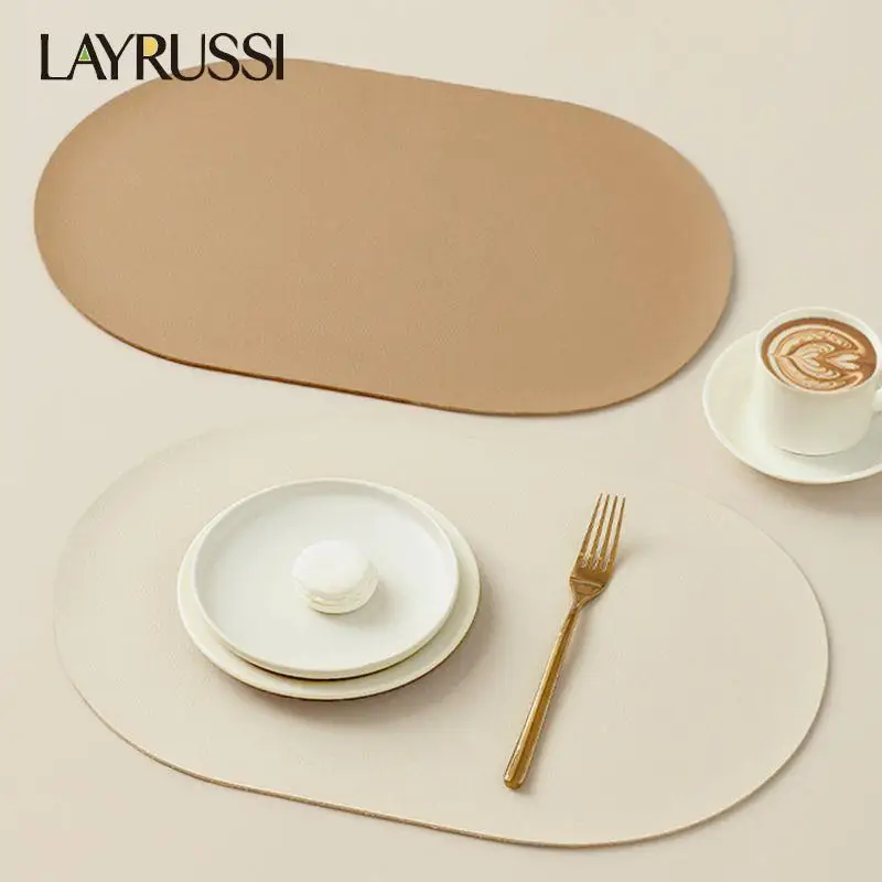 

Layrussi Solid Leather Table Mat Oval Placemat for Table Western Place Mats Waterproof Tableware Mat Insulation Coaster Cup Mat