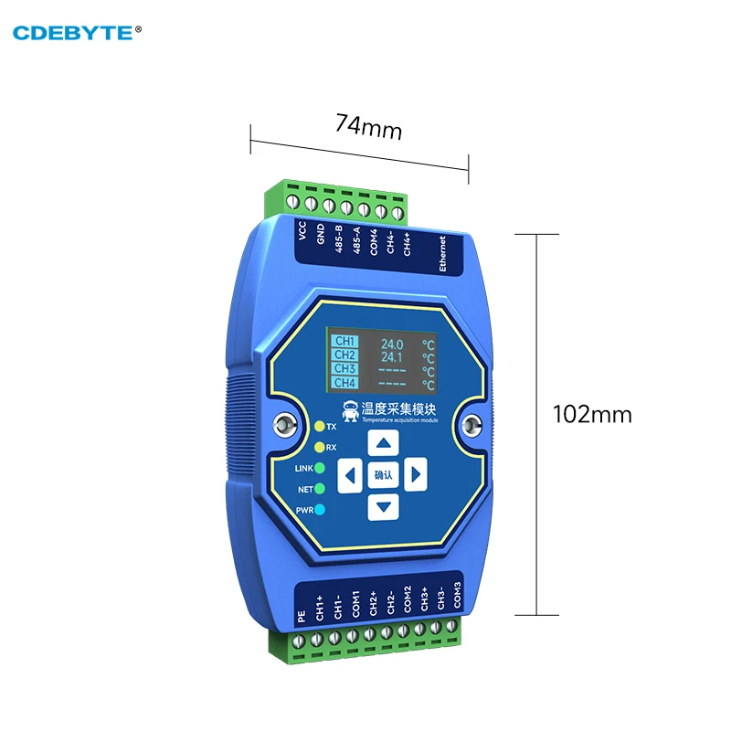 온도 획득 모듈 6 웨이 타입 K 열전대, CDEBYTE ME31-XEXX0600 이더넷 RS485, OLED 디스플레이 화면 Modbus