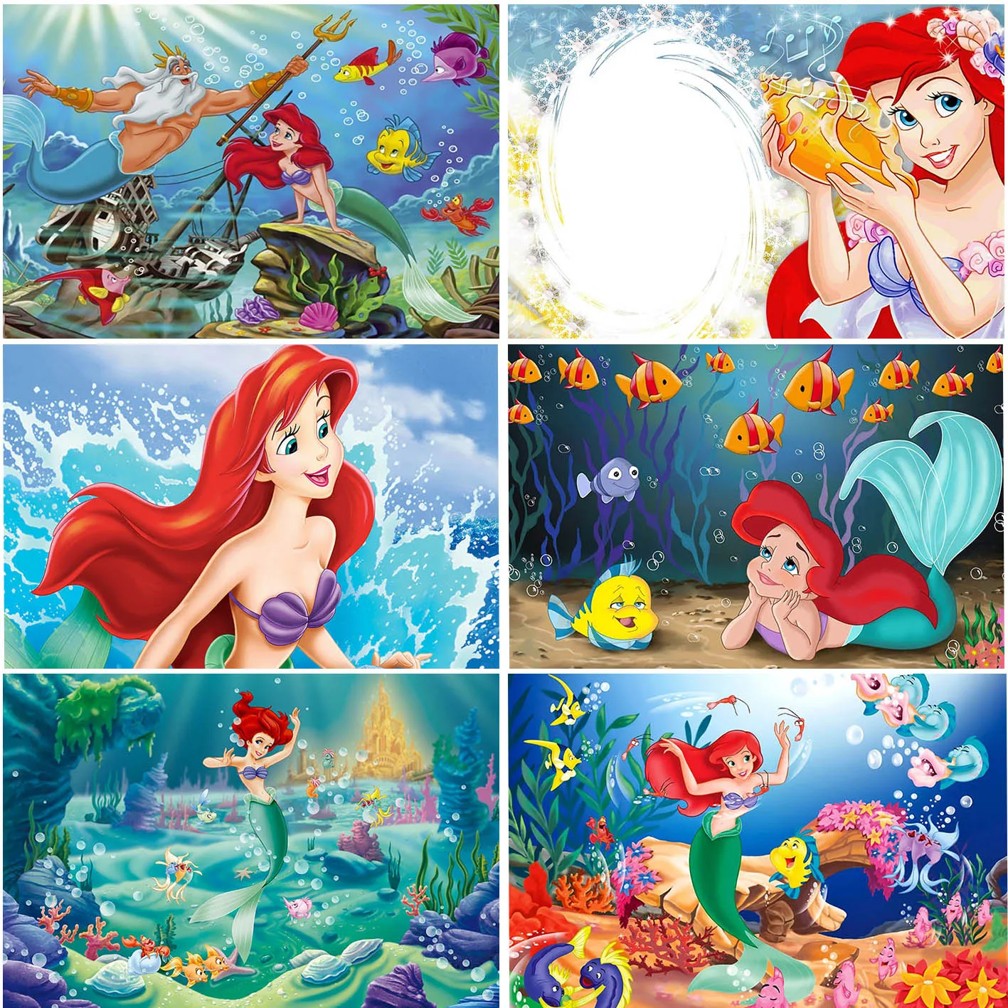 

Disney Mermaid Princess Theme Backgrounds Girls Children Birthday Party Baby Portrait Wedding Decoration Custom Backdrops Props