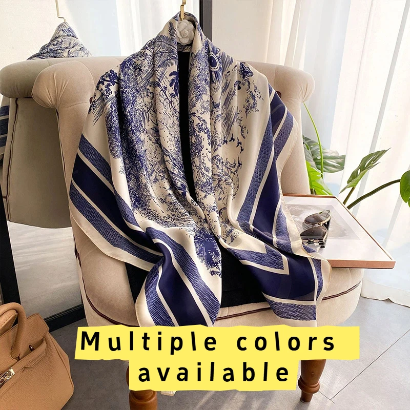 Écharpe imprimée à motifs végétaux en soie simulée, élégante et polyvalente, pour la tête, les sacs, les vêtements et les accessoires, foulard carré, accessoires pour femmes