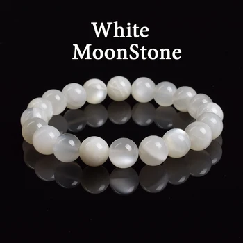 Real Natural White Moonstone Bracelet Genuine Moon Stone Beads Elastic Bracelets for Women Men Premium Gift 8mm Gemstone Jewelry