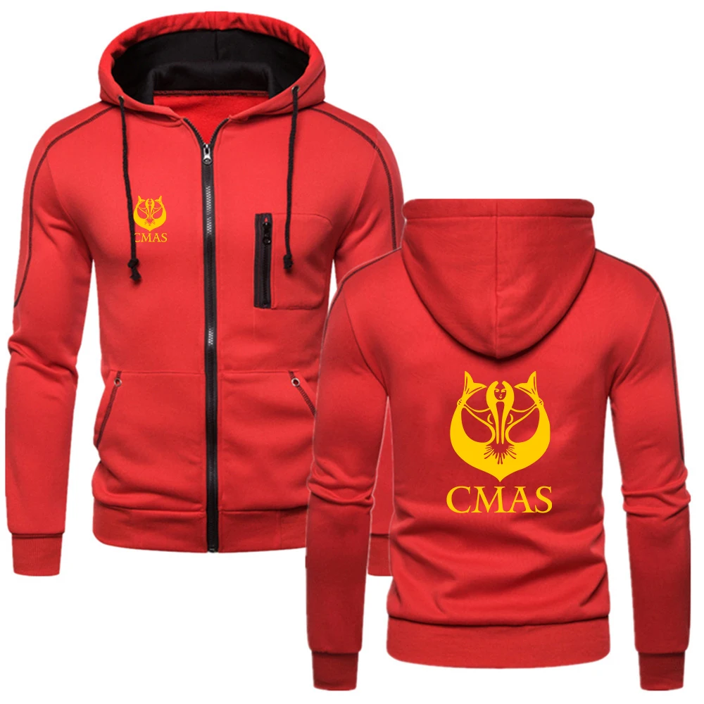 

Scuba Diving CMAS Solid Color Hooded Sweatshirts Men Spring and Autumn Hoodies Warm Zipper Cardigan Drawstring Hooded Pullovers