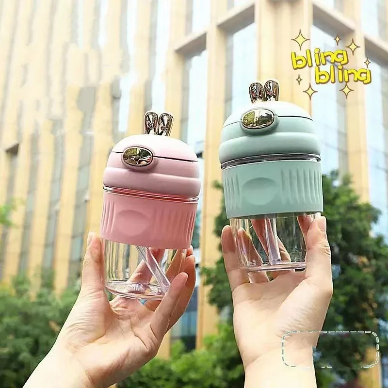 

INS Simple 400ML High Beauty Cute Rabbit Straw Glass Cup Cute Girl Couple Portable Cup Office Coffee Beverage Gift Water