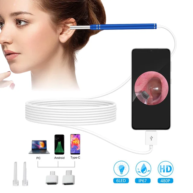 5.5MM HD Visual Ear Endoscope 3 in 1 USB Veterinary Otoscope Ear Wax Cleaning Inspection Otoscopio Tools for Android Phone PC 1