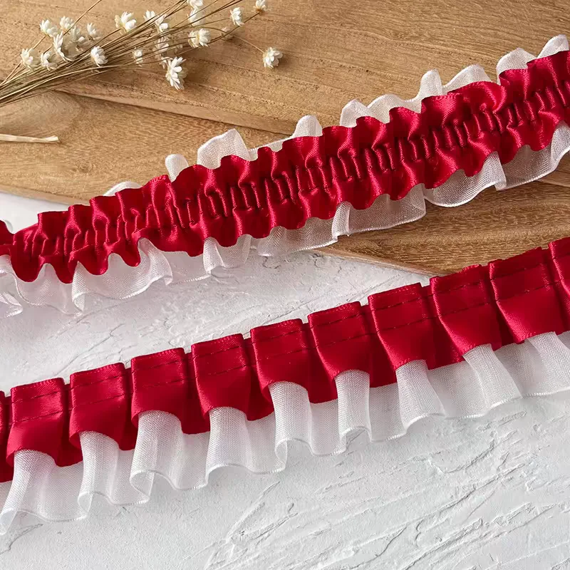 1 미터 블랙 레드 레이스 레이스 시리즈 리본 액세서리 수제 Diy 모자 스커트 밑단 의류 액세서리 Pleated Ruffles Wide