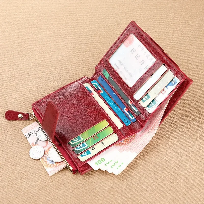 Mode Vintage RFID Blocking Frauen Brieftasche Aus Echtem Leder Falten Den Reißverschluss Brieftasche Kreditkarte Halter Geldbörse Brieftasche für Frauen