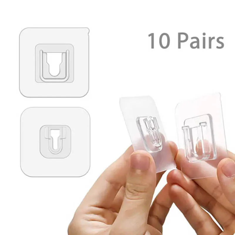 Strong Sticky Hung Double Sided Patch Hook Buckle Transparent Adhesive Wall Hooks Cup Sucker 10 Pairs