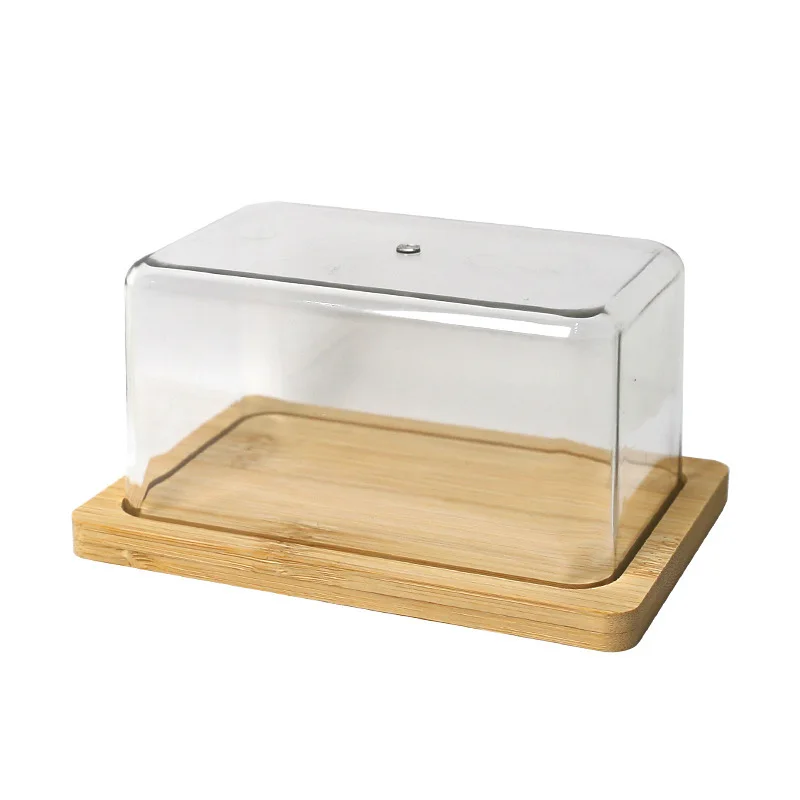 Butter Dish Nordic Countertop Bamboo Butter Dish Plate with Transparent Acrylic Lid Kitchen Storage Butter Container Box Tableware