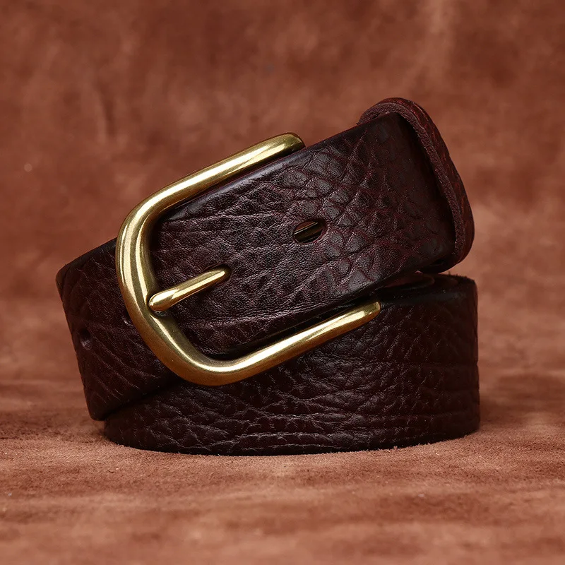 3.8CM Pure Thick Cowhide High Quality Genuine Leather Belts for Men Brand Strap Male Brass Buckle Business Jeans Cowboy Cintos