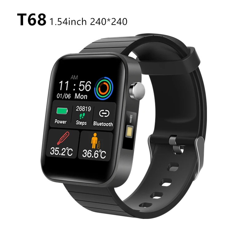 T68 Mens Smart Watches Body Temperature Heart Rate Monitor SPO2 Blutooth Call Flashlight Sports Watch Clock Gift for Men Women 