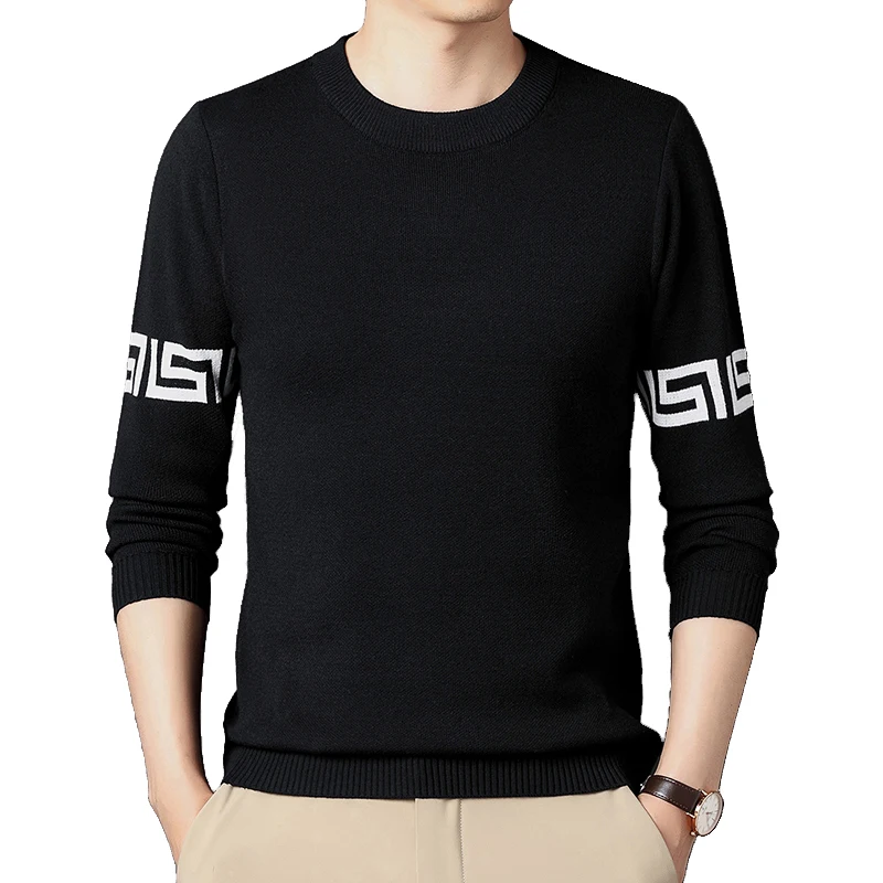 

2023 Autumn/Winter Casual Sweater for Men's Plush Thick Insulation Sweater Long Sleeved Pullover Fashion Letter Versatile
