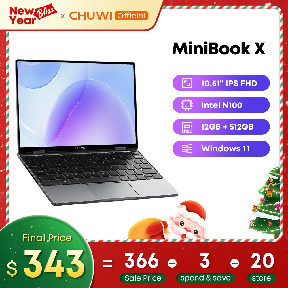 CHUWI 10.51 360° Touchscreen Laptop 512GB SSD 12GB RAM,12th Gen