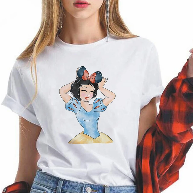 Disney Snow White Princess Women's Fashion T-shirt Kawaii Clothes Black  Casual Aesthetic Top Femme Roupas Femininas - T-shirts - AliExpress