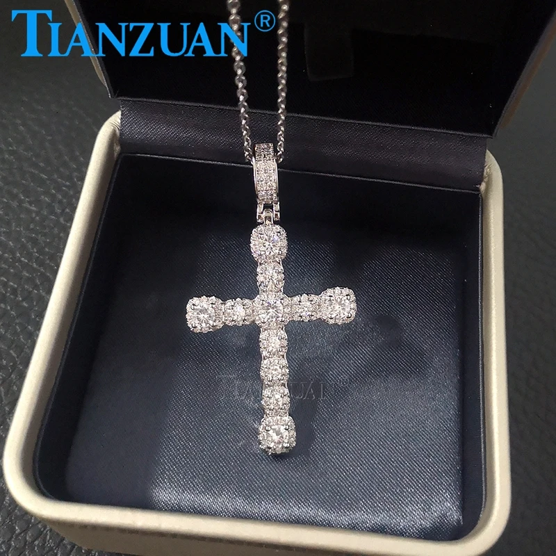 Classic Cross Pendant For Women Elegant Glittering  Anniversary Moissanite Necklace Trendy Unique Jewelry Gifts