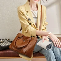 New Soft Leather Handbag For Women Vintage Shoulder Tote Bag Luxury Designer Ladies Large Capacity Purse Commute Bags Sac A Main - Image 2