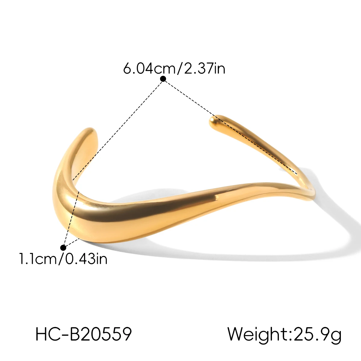 Massiver offener Armreif, 18K vergoldeter Edelstahl, minimalistisches geometrisches Armband für Damen, wasserdicht, anlaufbeständig, Partygeschenk – Detail 5