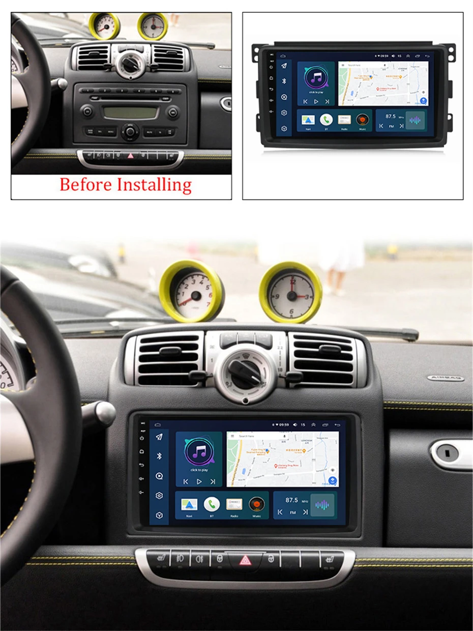 Car DVD Multimedia Player For Mercedes/Benz Smart Fortwo 2005 2006 2007 2008 2009 2010 WiFi BT Radio Stereo GPS Support Russian car radio