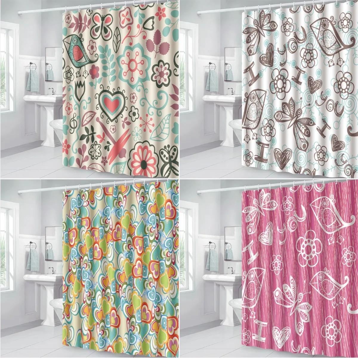 

Colorful Printed Floral Shower Curtain Flowers Leaves Dragonfly Fish Painting Pattern Abstract Personalized Bathroom Curtain Set