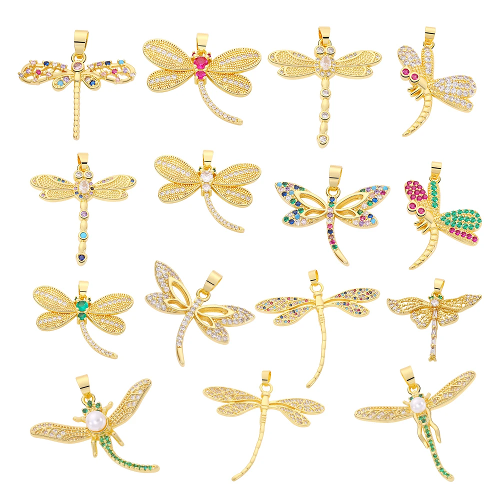 JUYA New Insect Pendant Colorful Zircon Dragonfly Butterfly Necklace Pearl Niche Fresh Wings Bracelet Earrings DIY Accessories