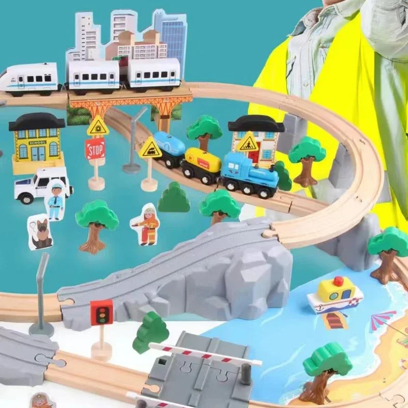 

Wooden Train Track Building Block DIY Accessories Track Expansion PackageCompatible Wooden Railway Track KidsEducational Toys