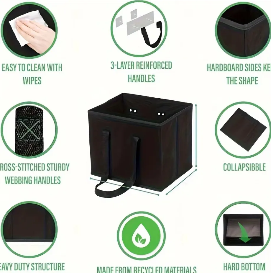 Foldable Reusable Grocery and Utility Tote with Handles and Sturdy Base