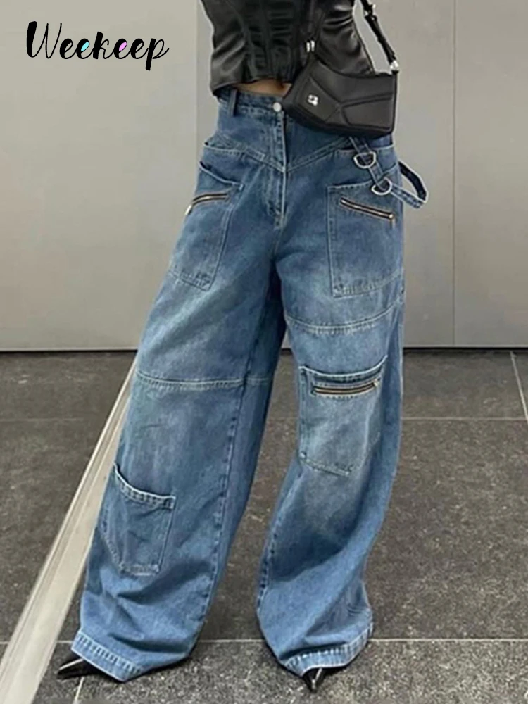 Baggy Jeans Mädchen High Waist - Retro Y2K Denim Hose Mit Stretch Für Teenager
