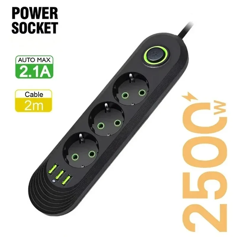 2500W Power Socket Extension Cord AC Type C USB Port Charge 230V Embedded Plug-in Board Home Office
