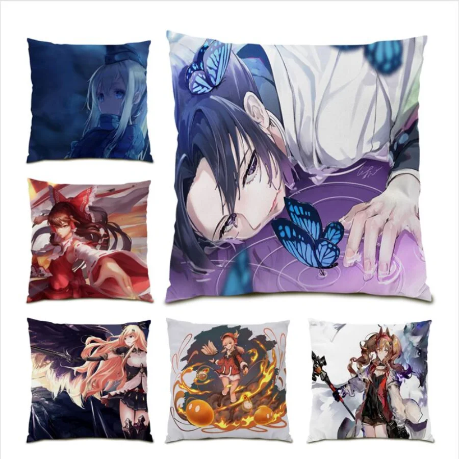

Living Room Decoration Demon Slayer Cushion Cover 45x45 Bed Pillow Case Home Decor Anime Square Kawaii Beautiful Girl 2023 E0937