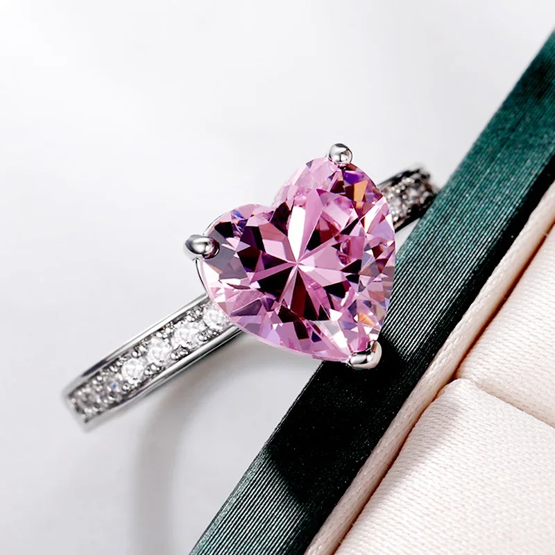 Engagement rings Luxury Solitaire Women Heart Engagement Rings Pink Cubic Zirconia Proposal Rings For Girlfriend Anniversary Gift jewelry rings