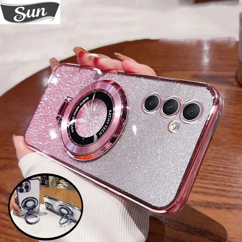 

For Huawei Pura 70 Glitter Plating Magnetic Ring Holder Phone Case For Huawei Pura 70 Pro Plus Pura70 Ultra Bracket Stand Cover