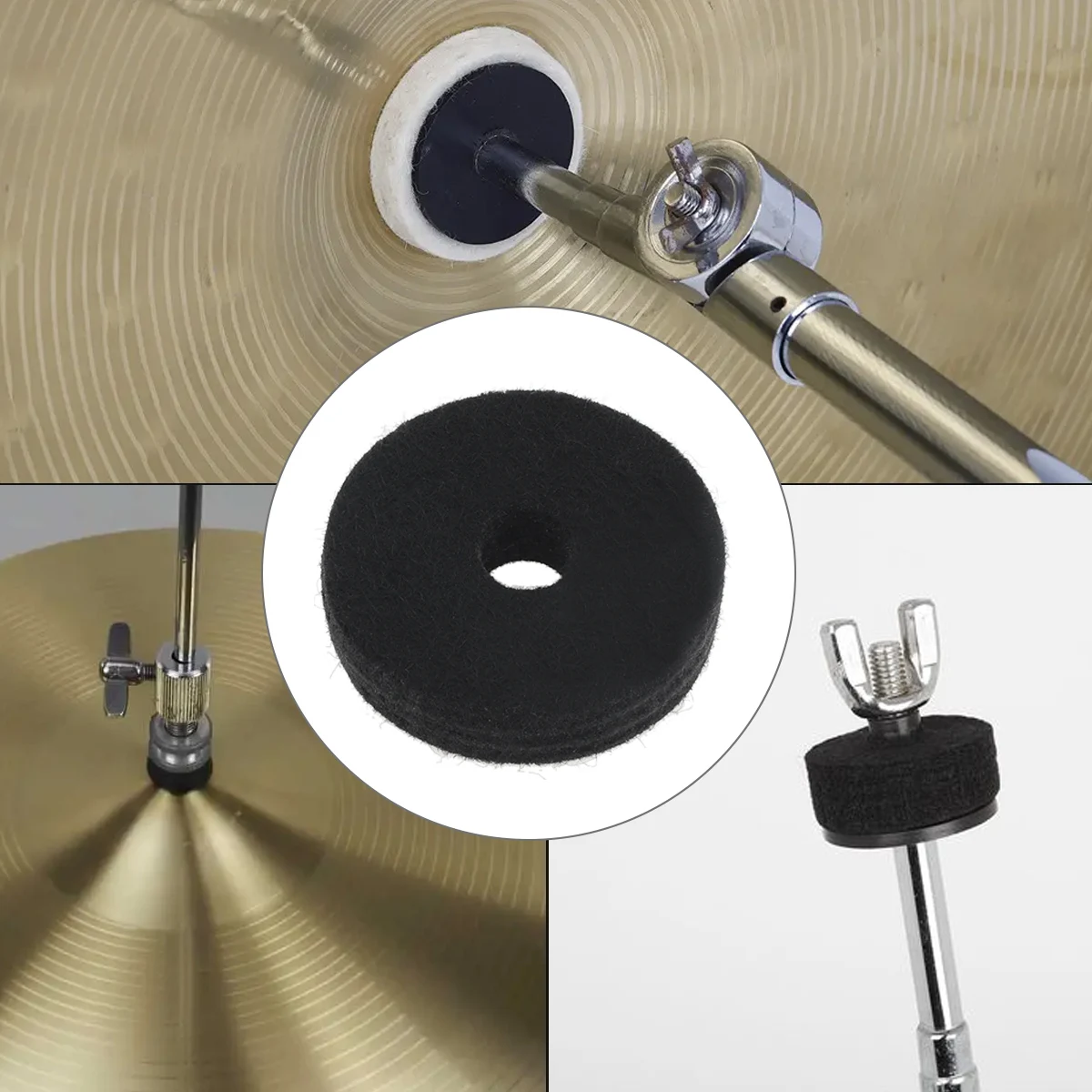 4pcs 9.6mm / 0.37in Thickness Drum Cymbal Stand Felt Washer,Black Drum Sets Replacement for Good Cymbal Sound