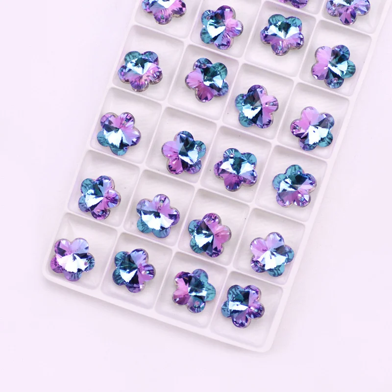 매화 모양 크리스탈 유리 조각 플랫 드롭 펜던트, 8-14mm 루즈 탑 다이아몬드 비드 쥬얼리 DIY 프로세스 제작