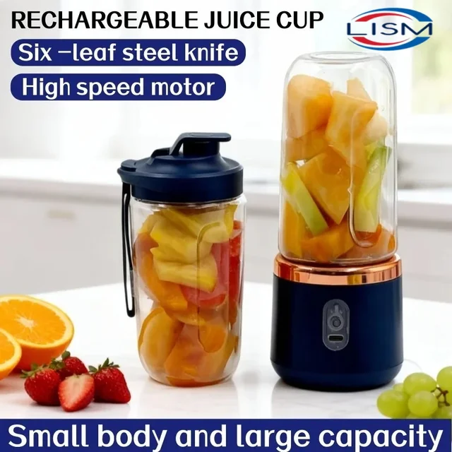 Mixeur Électrique Portable 400ML, 2 Tasses, Mini Blender Multifonctionnel Sans Fil pour la Maison, Rechargeable par USB, Petite Machine à Jus 1