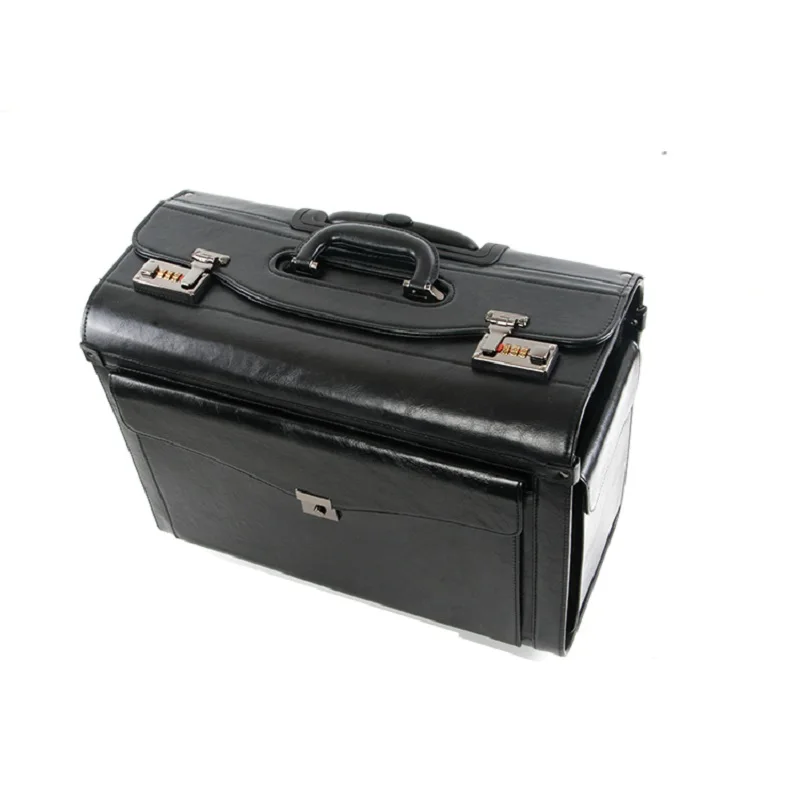 

Multifunction PU Leather Rolling Luggage Spinner Men Women Pilot Suitcase Wheels 19 Inch Carry Ons Laptop Captain Flight Case