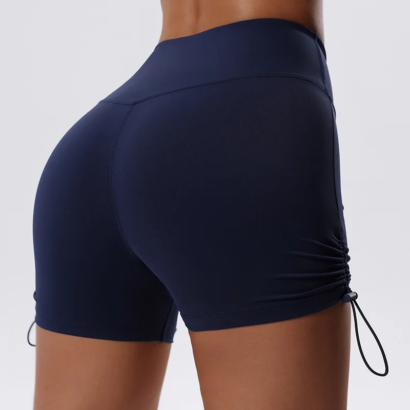 Drawstring Yoga Shorts Women High Waist Workout Shorts Fitness