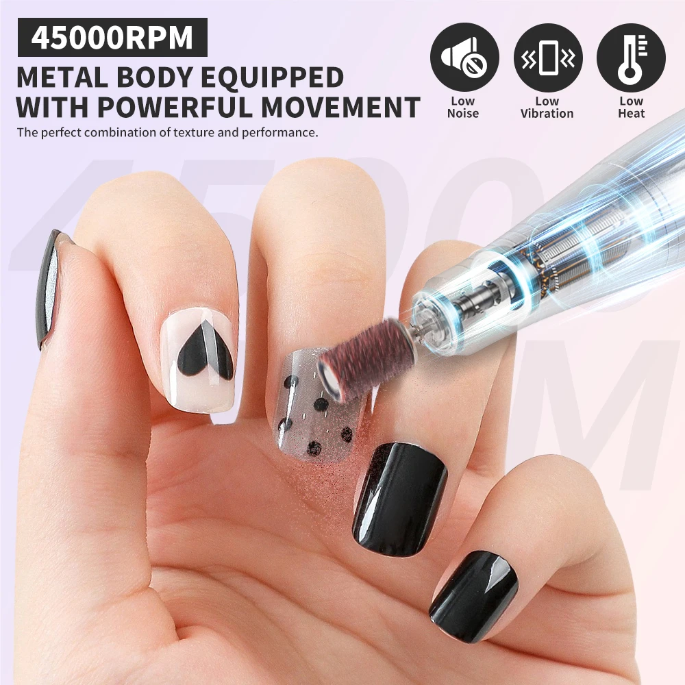 Nail Drill LIMEGIRL V4 45000RPM Electric Portable Rechargeable for Gel Nails Polish Manicure Tools