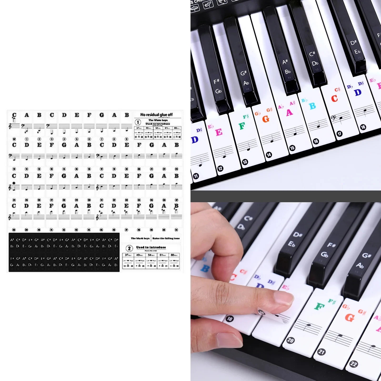 Autocollants de clavier de piano pour 88/61/54/49/37 touches, grandes lettres grasses pour apprentissage, lettres amovibles pour clavier de piano, étiquettes de notes pour débutants et enfants