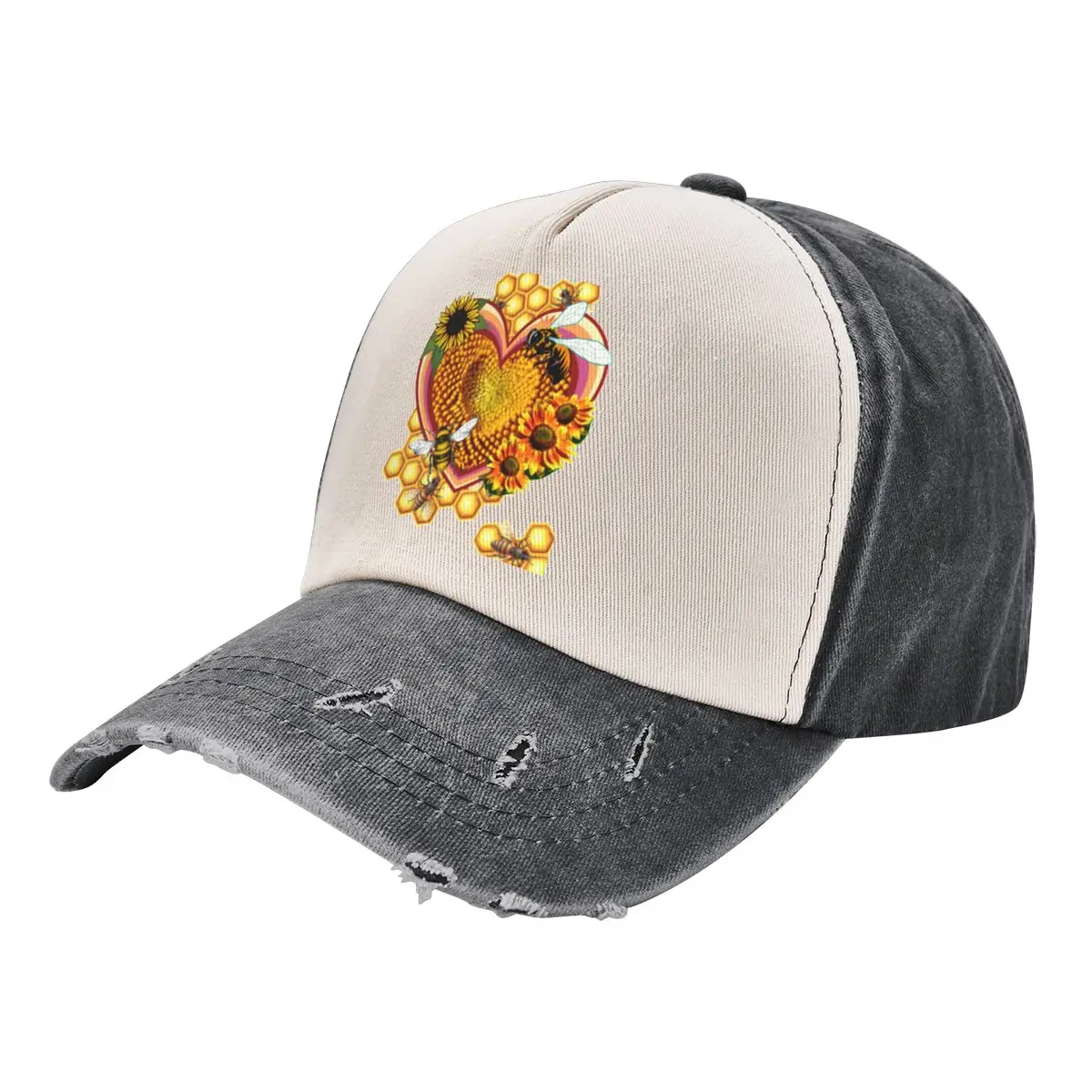 

Sunflowers andBees valentine heart Baseball Cap Streetwear Big Size Hat Military Cap Man Man Women's