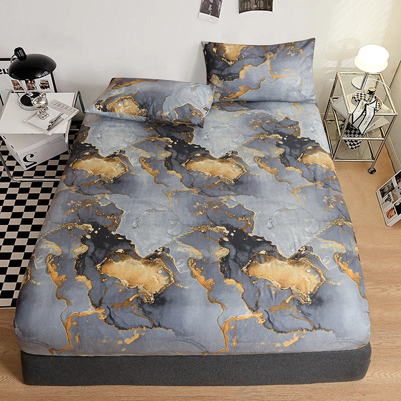 Fashion Luxury Marble Fitted Sheet Set, Soft Comfortable Breathable 360° Wrap Bedding Sets with Deep Pocket, for Bedroom Decor 2