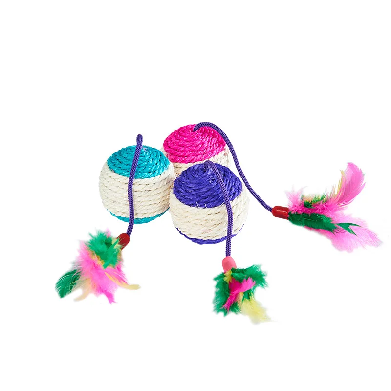

5PCS Pet Cats Toy Color Sisal Feather Ball Interaction Cat Scratch Sword Hemp Rope Weaving Chewing Play Supplies Accessories