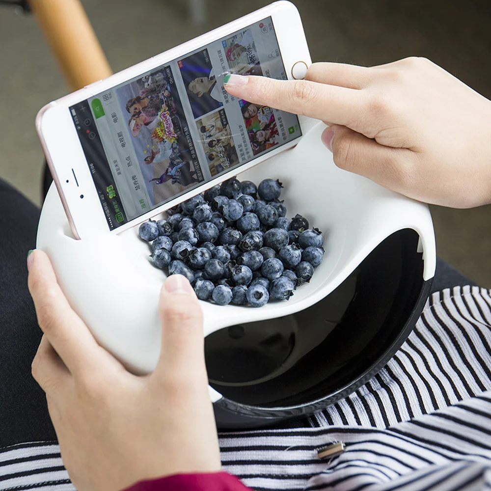 Bowl Double Layer Dry Fruit Containers Snacks Seeds Storage Box Garbage Holder Plate Dish Organizer With Phone holder WF snack bowl snack dish