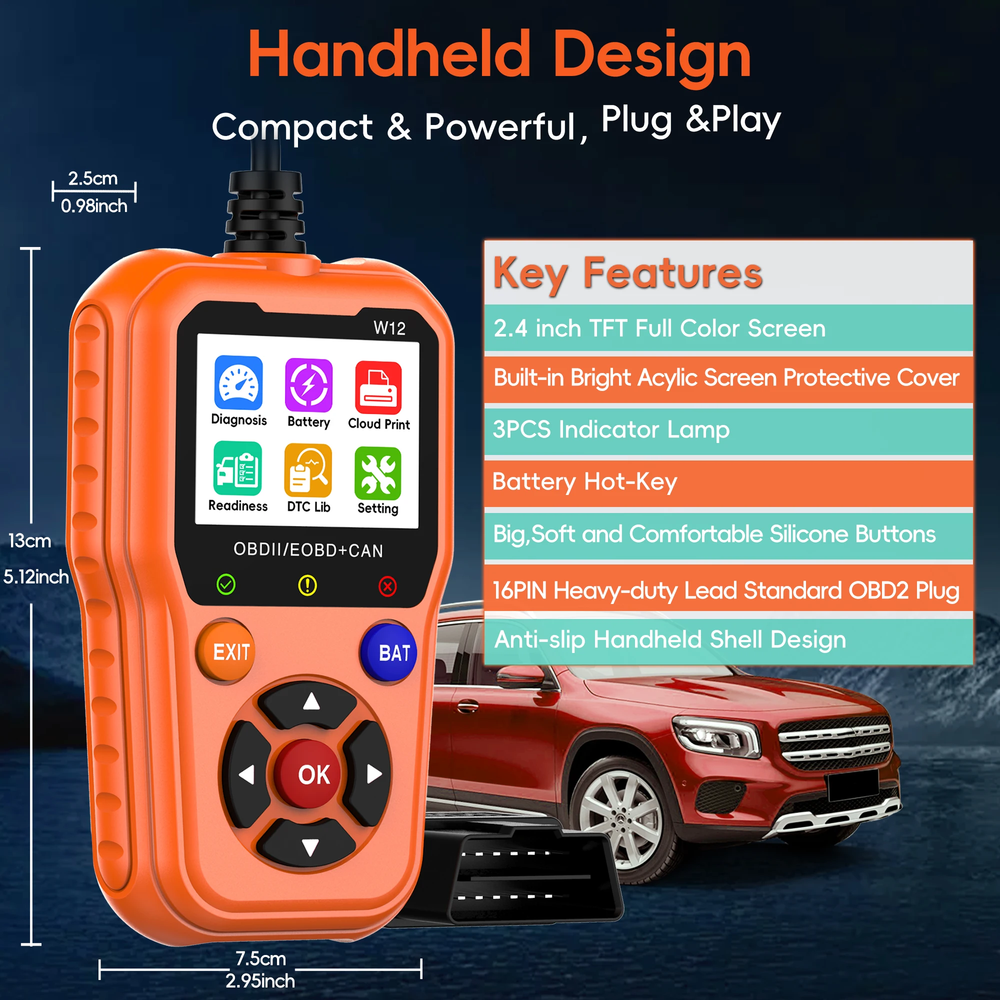 OBD2 Scanner Diagnostic Tool, Enhanced Check Engine Code Reader, Car OBDII/EOBD Scanner with Fault Code Reset 2