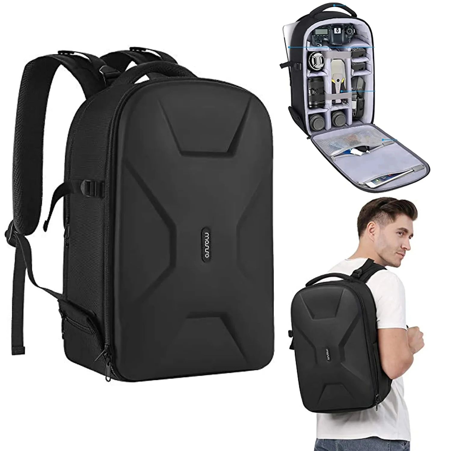 

DSLR Photography Camera Backpack 15-16 inch Waterproof Hardshell Case with Tripod Holder&Laptop Compartment Canon/Nikon/Sony