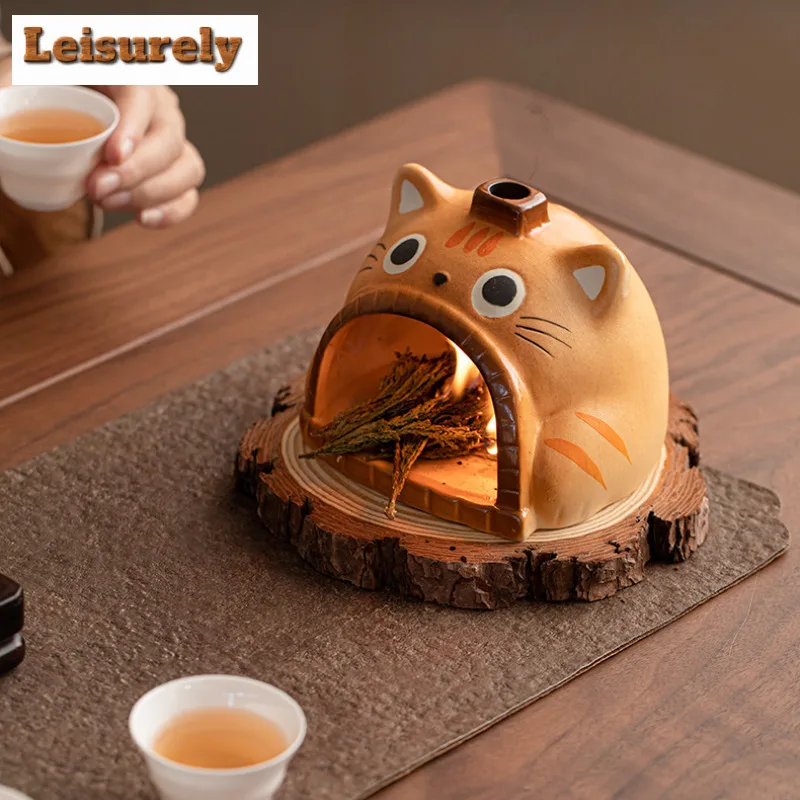 Cute Cat Incense Holder Water Fountain Decoration Incense Burners Consecrate Scented Aromatic Candles Censer Cafes Ornaments