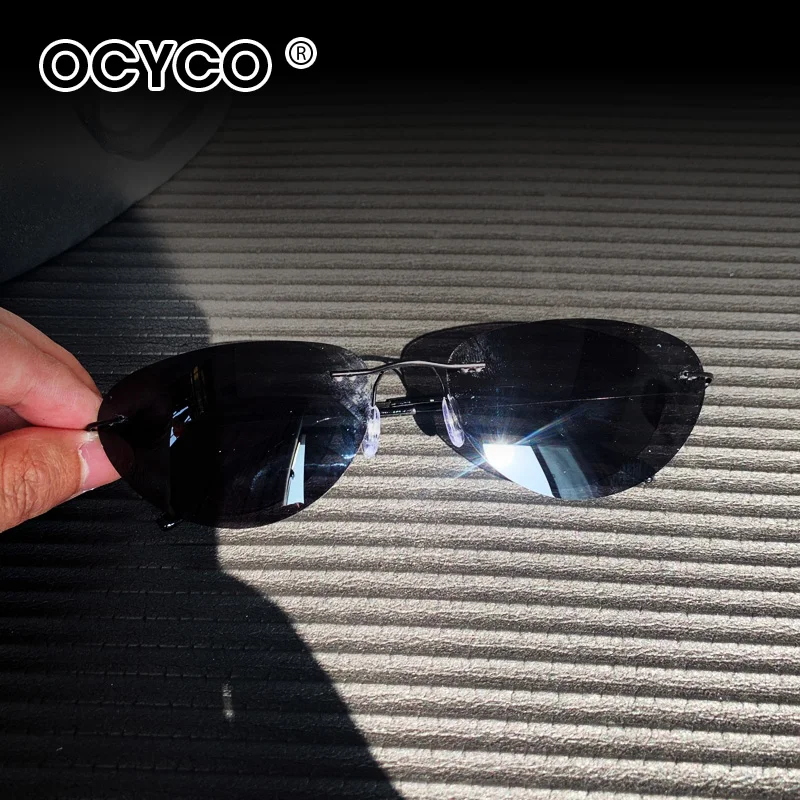 Polarized Ultralight Fashion Pilot The Matrix Neo Sunglasses Rimless Men Driving Brand Design Sun Glasses De Sol UV400