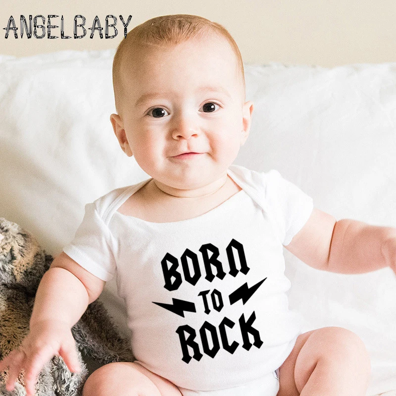 Born To Rock Newborn Baby Short Sleeve Cotton Baby Bodysuit Cute Baby Boy Jumpsuit Outfit Baby Rock - Bodysuits - AliExpress