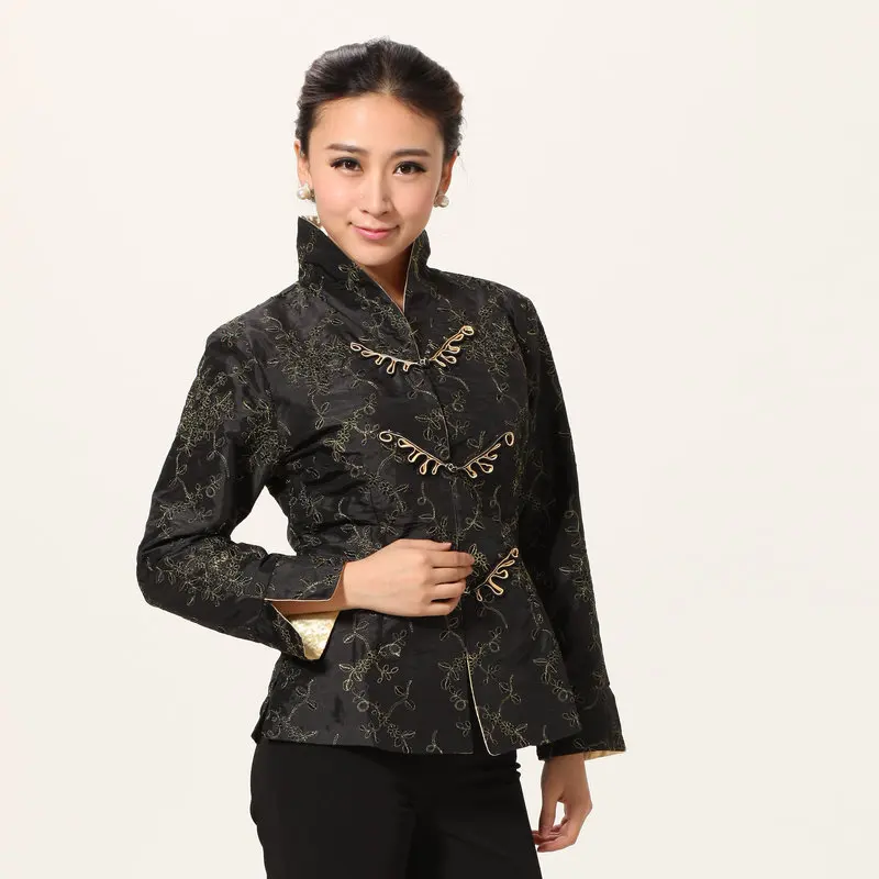 Women Elegant Coat Black Red Gold Thread Oriental Knot Button Design Jacket Tea Break Style Outfits Chinese New Year Clothes two trees 3d printer filament break detection module with 1m cable black