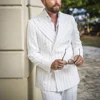 White Striped Men Suits High-end Peak Lapel Double Breasted Blazer with Pants Formal Casual Wedding Tuxedo 2 Piece Suits for Men 1
