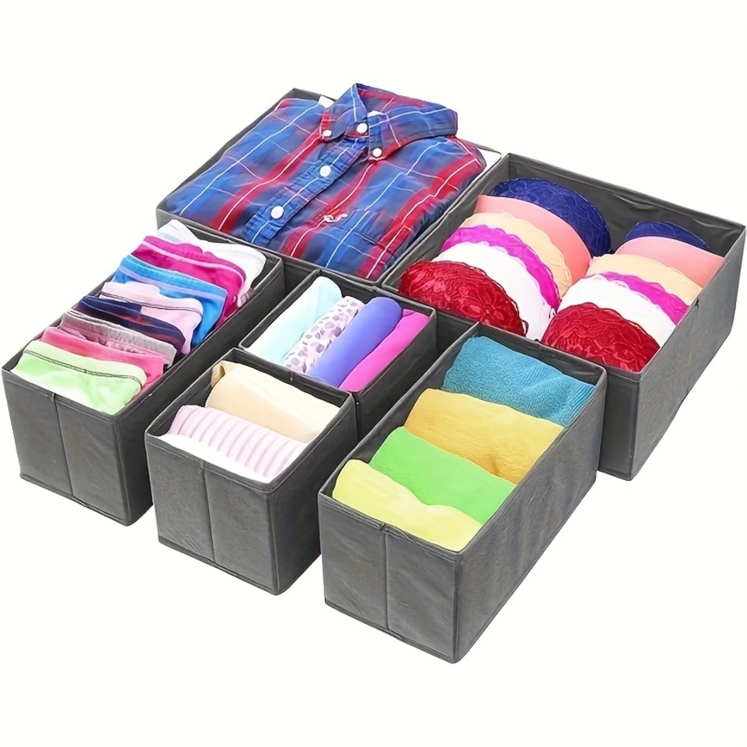 Simple Houseware Foldable Cloth Box Closet Dresser Drawer Divider Organizer Basket Bins for Underwear Bras, Dark (Set of 6